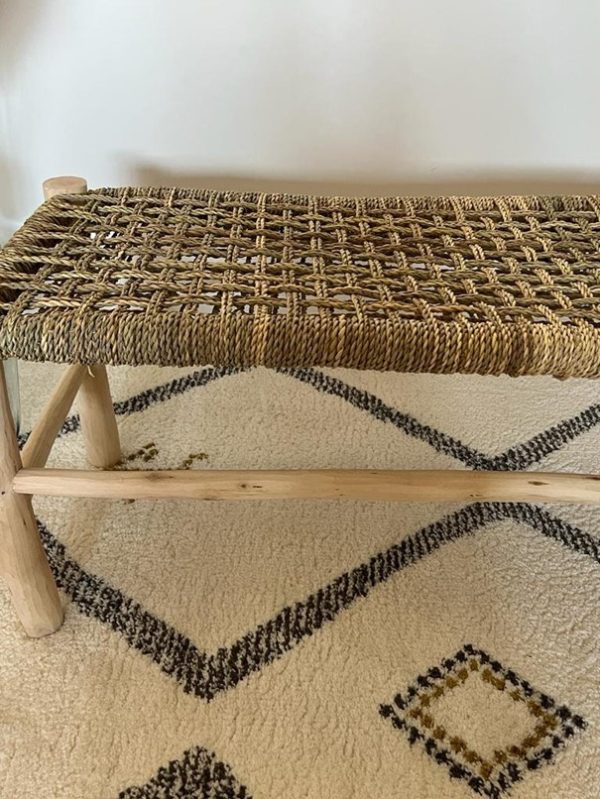Banc en bois de chêne et osier tressé – Image 2
