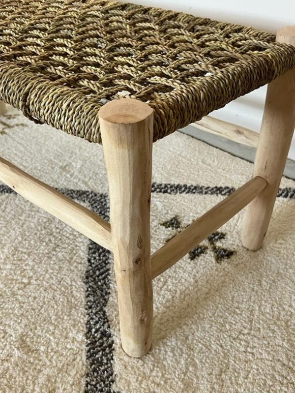 Banc en bois de chêne et osier tressé – Image 3