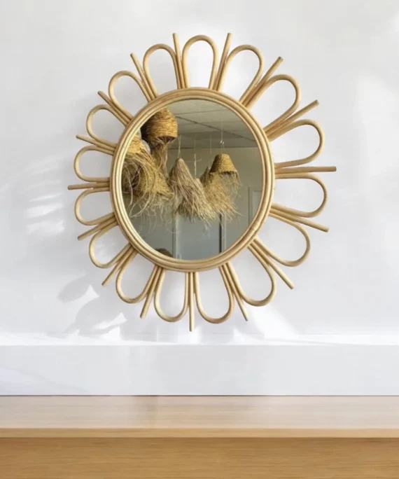 Miroir Fleur en rotin