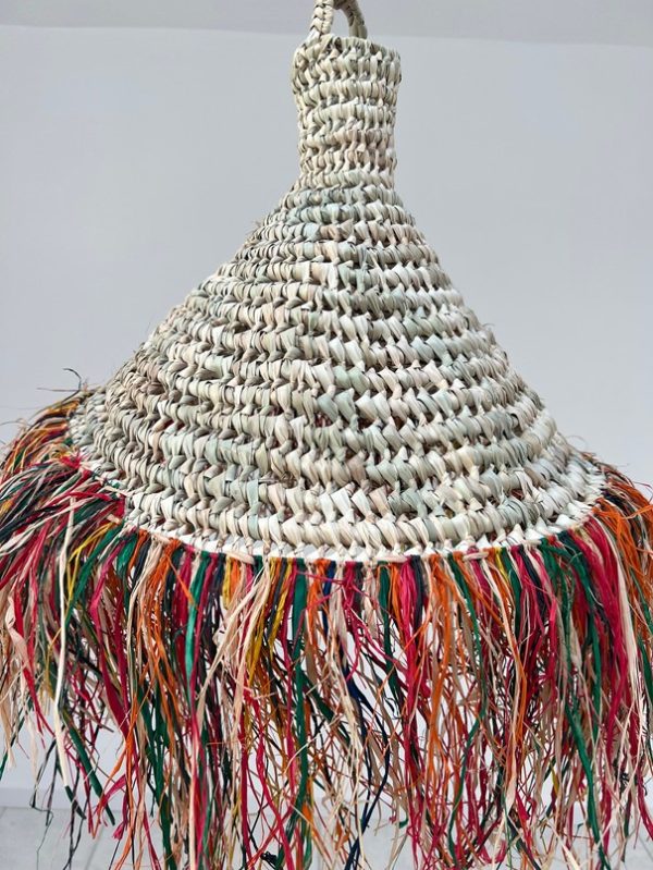 Suspension en  cloche -avec  franges en feuilles de palmier (orange) – Image 3
