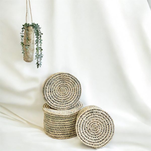 Boîtes de rangement avec couvercle tressés en feuille de palmier – Image 2