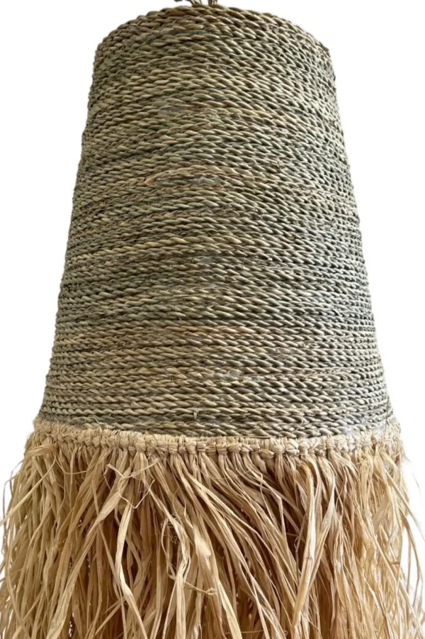 Suspension cylindrique, luminaire en raphia naturelle et corde – Image 2