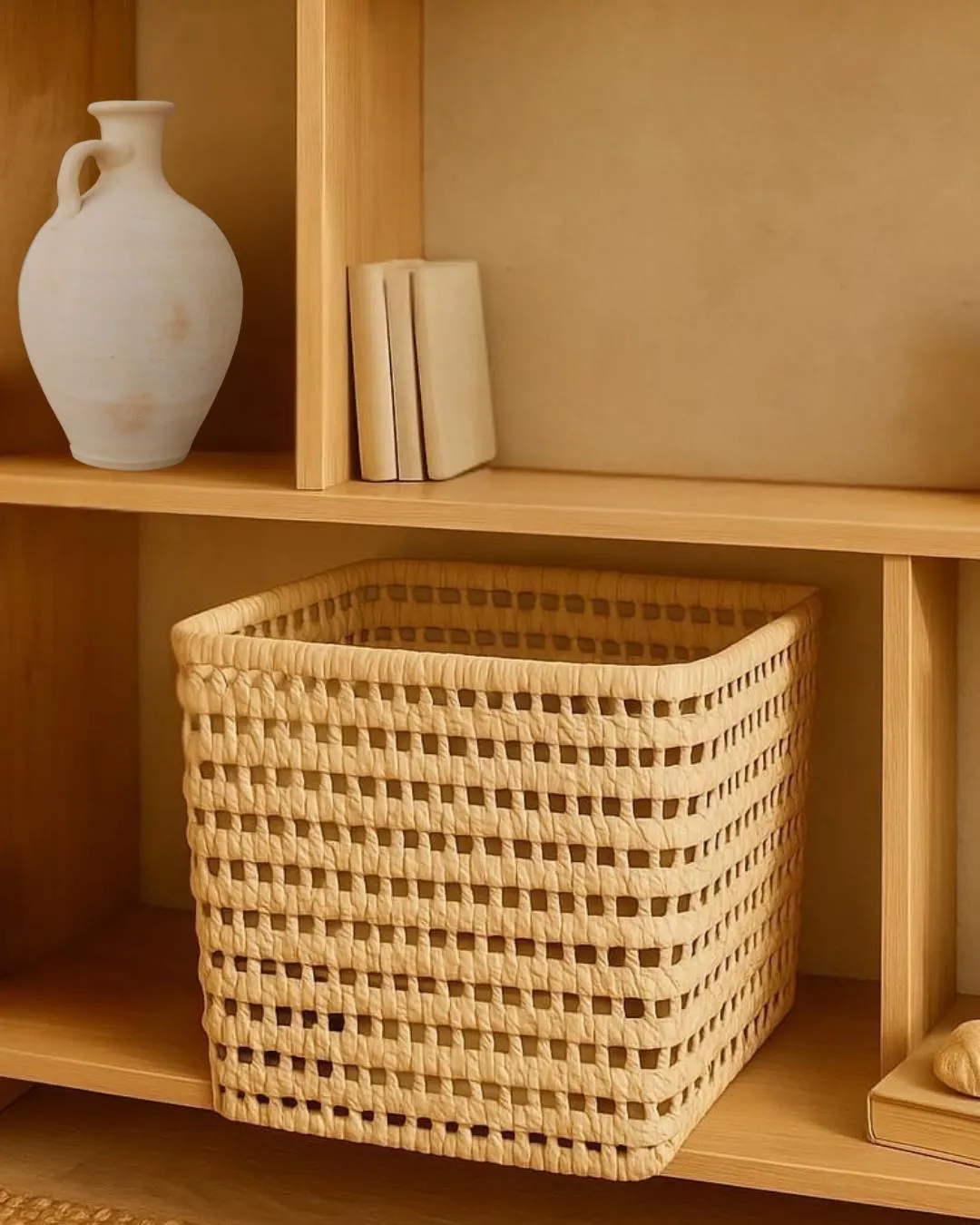 Panier de rangement naturel tressé à la main – 100 % feuilles de palmier