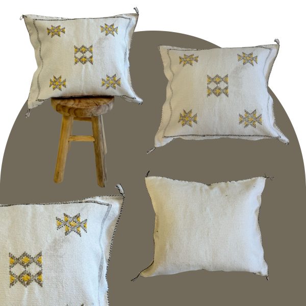 Coussin en Soie de Cactus Marocain – Blanc et Jaune