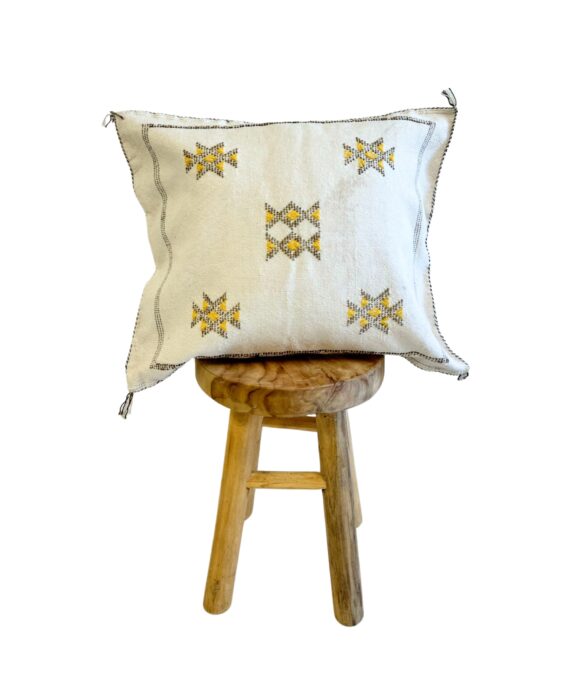 Coussin en Soie de Cactus Marocain – Blanc et Jaune