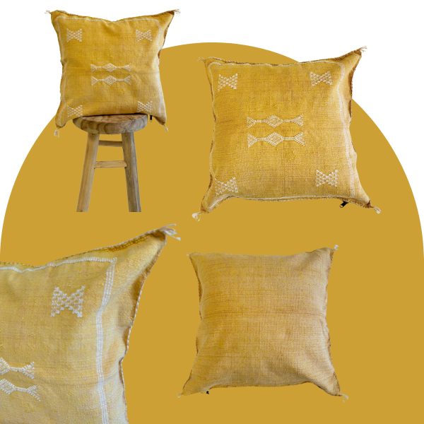 Oreiller en Soie de Cactus Marocain jaune