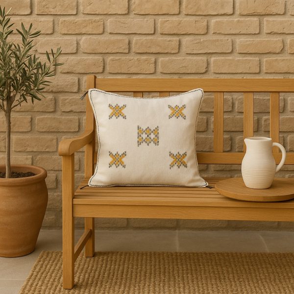Coussin en Soie de Cactus Marocain – Blanc et Jaune