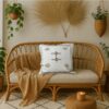 Coussin en Soie de Cactus Marocain – Blanc et terracotta